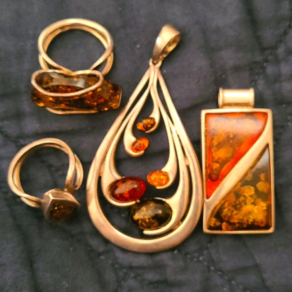 Sterling Silver Amber Jewelry Bundle